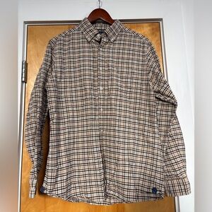 Cremieux Classics Men’s Large Slim Fit Flannel Plaid Check Cream Shirt Brown